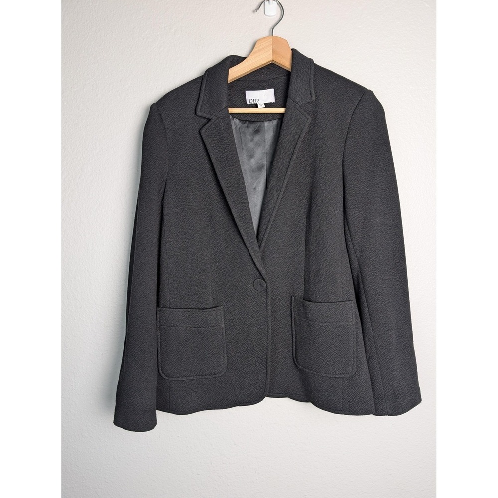 DR2 Blazer Womens M Gray Textured Knit One Button Lined Jacket Career Work
